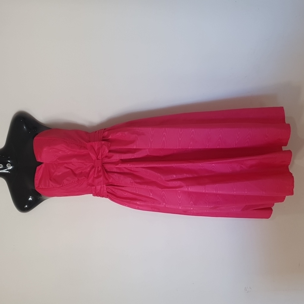 Vintage Cue Size 10 Strapless Barbie Hot Pink Strapless 80s Dress with Bow Belt - Picture 1 of 10